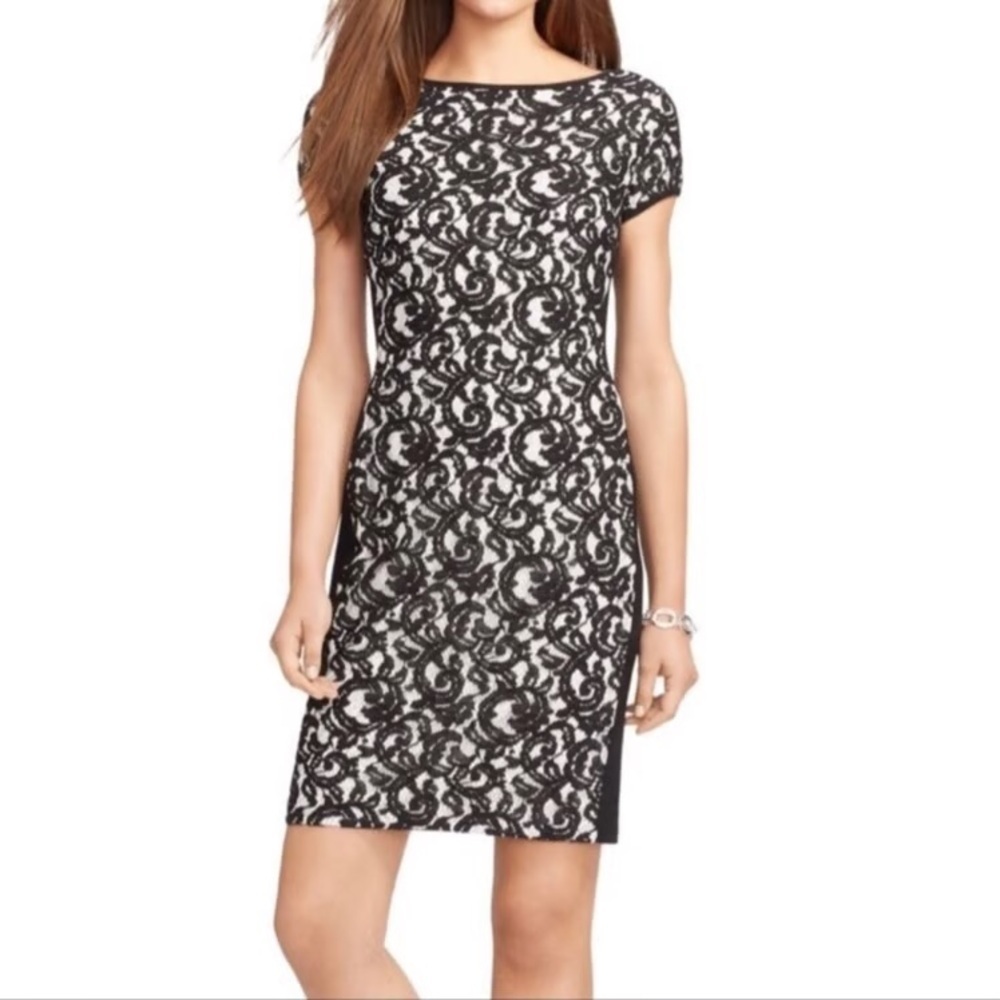 Lauren Ralph Lauren Elegant Black and White Lace Mini Dress